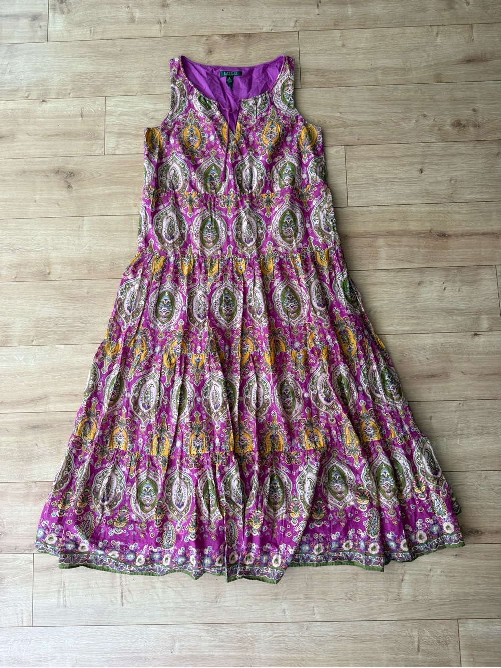 Lauren Ralph Lauren Paisley Maxi Dress Sleeveless Tiered Cotton Size 8